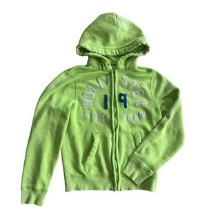 Vintage Hollister Y2K Lime Green Hoodie Spell Out Distressed Thrashed Grunge S
